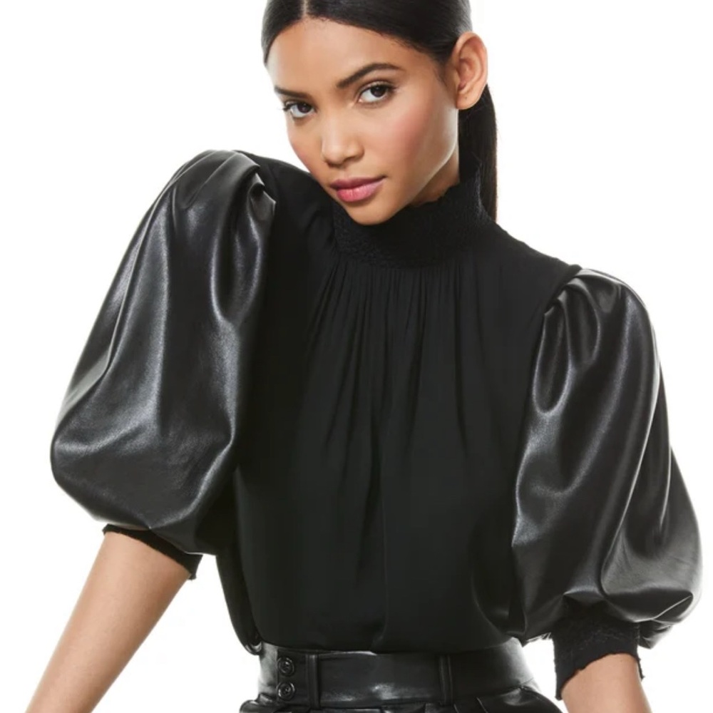 Alice + Olivia Black Puff Sleeve Blouse